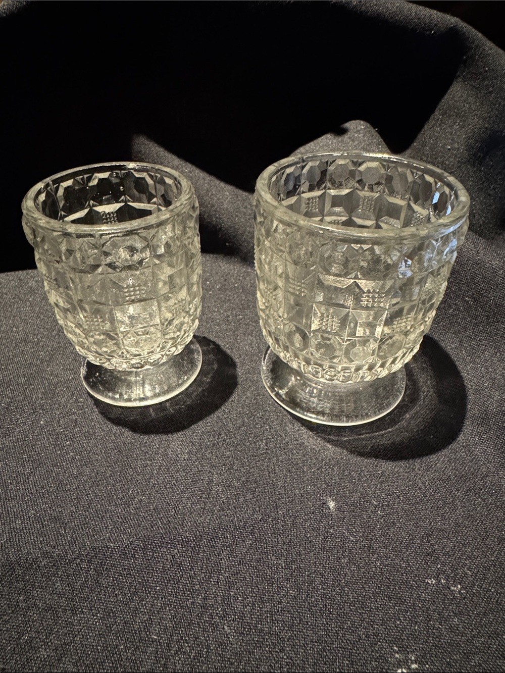 Clear Pressed Glass Toothpick Holder/Footed Cordial/Shot Glass - Set of 2